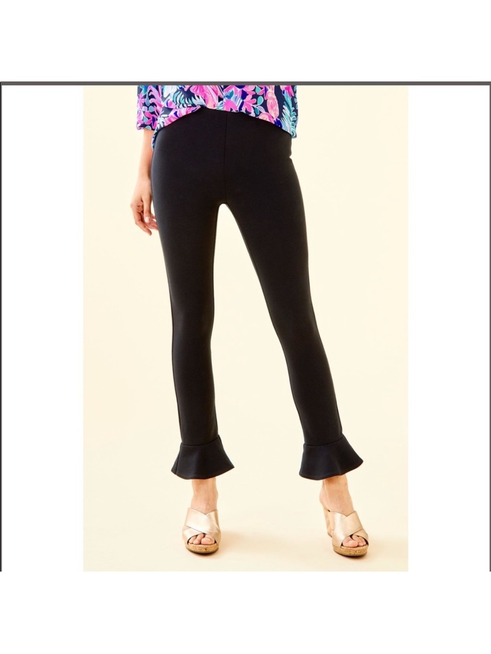 Lilly Pulitzer Black Nira Ruffle Leggings Pants sz S or XS